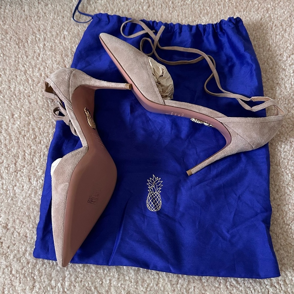 Aquazzura Beige Suede Pointed Heels